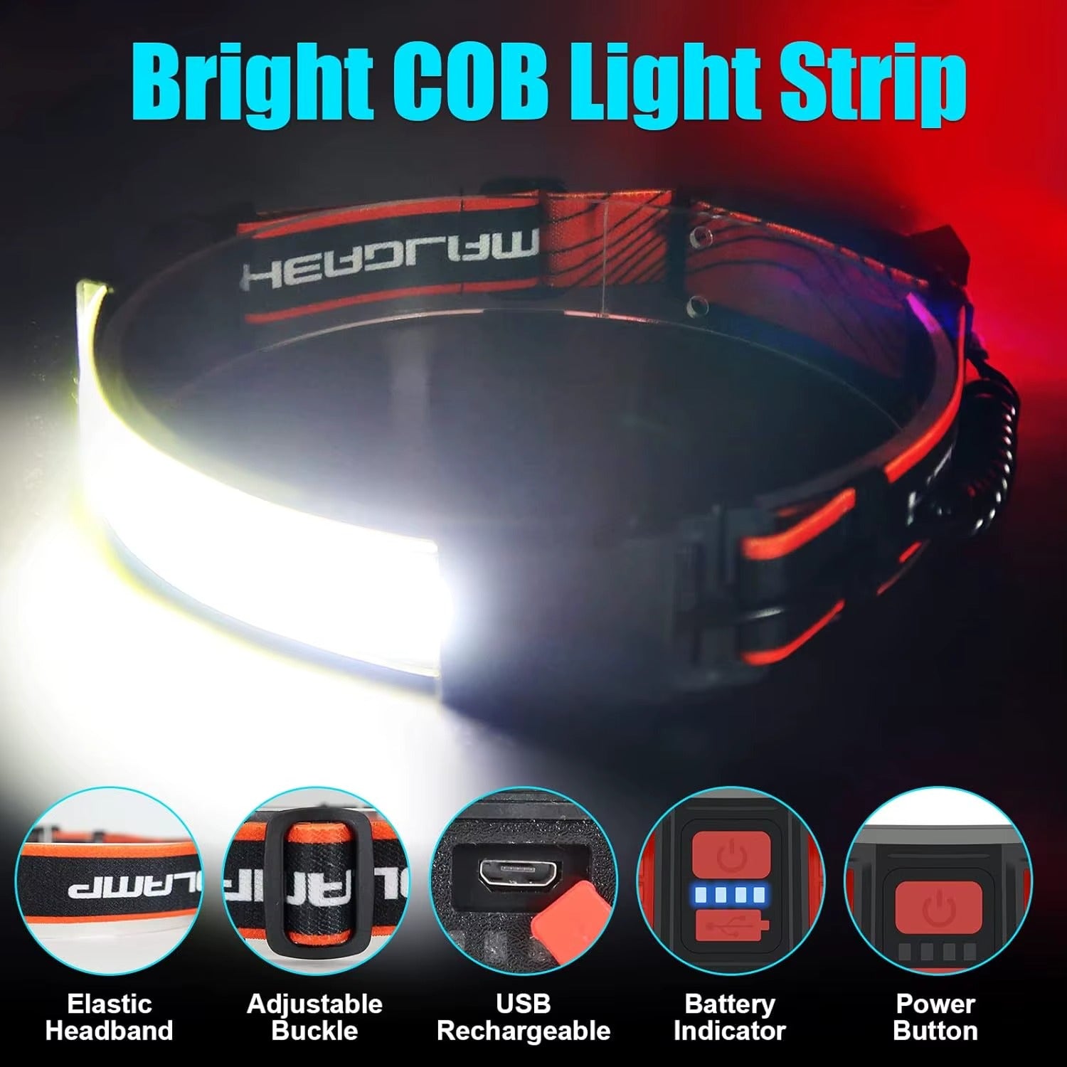 USB-Rechargeable COB Headlamp – 230° Wide Beam
