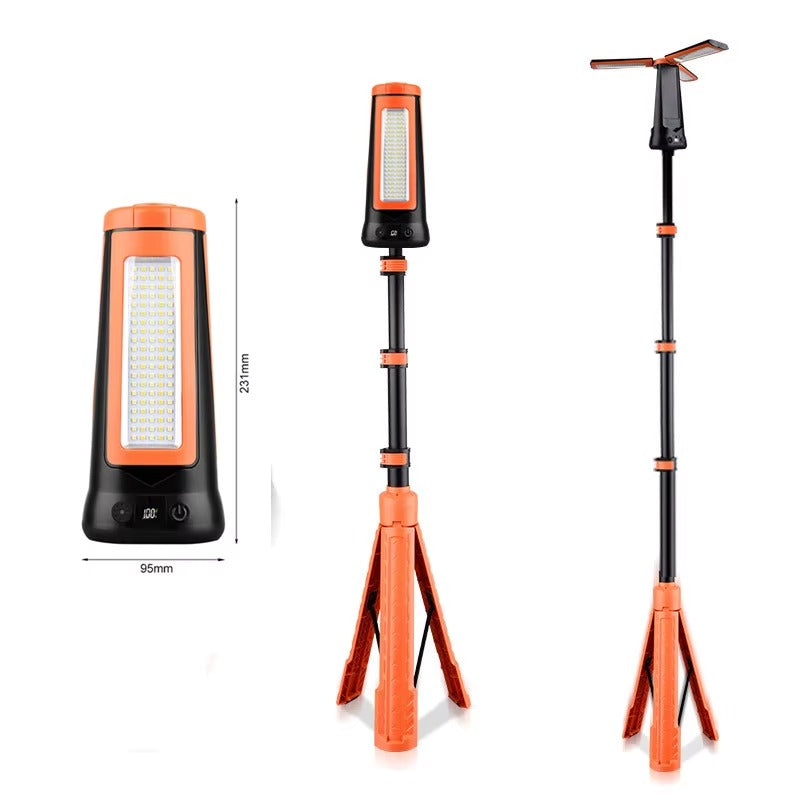 3-Head Solar/Type‑C Work Light – Waterproof Telescopic Tripod