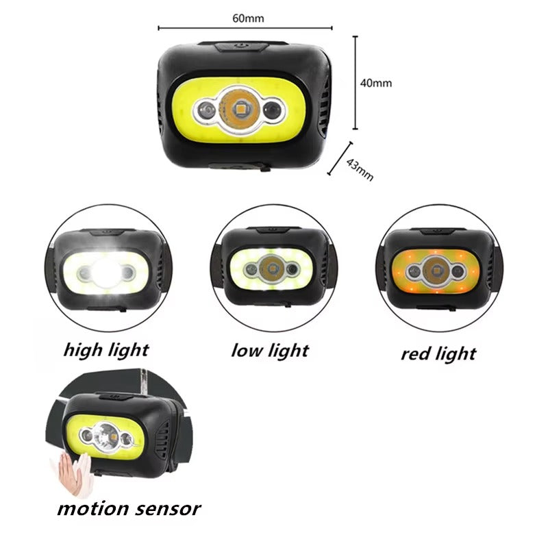 Rechargeable Motion Sensor COB Headlamp – Waterproof with Red Light