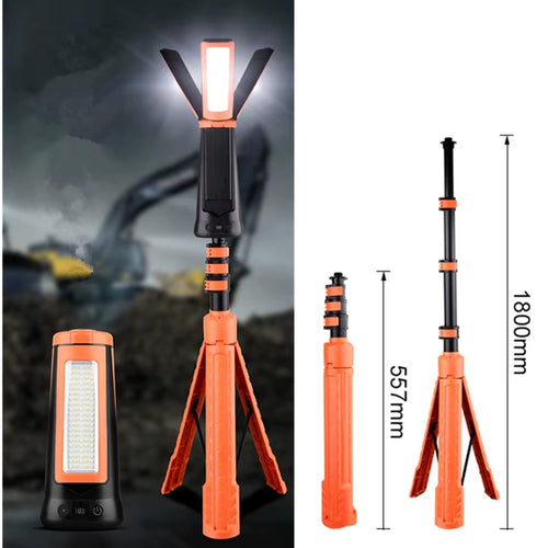 3-Head Solar/Type‑C Work Light – Waterproof Telescopic Tripod