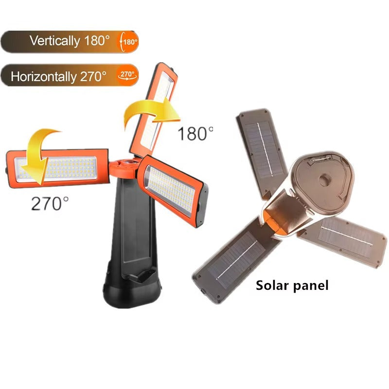 3-Head Solar/Type‑C Work Light – Waterproof Telescopic Tripod