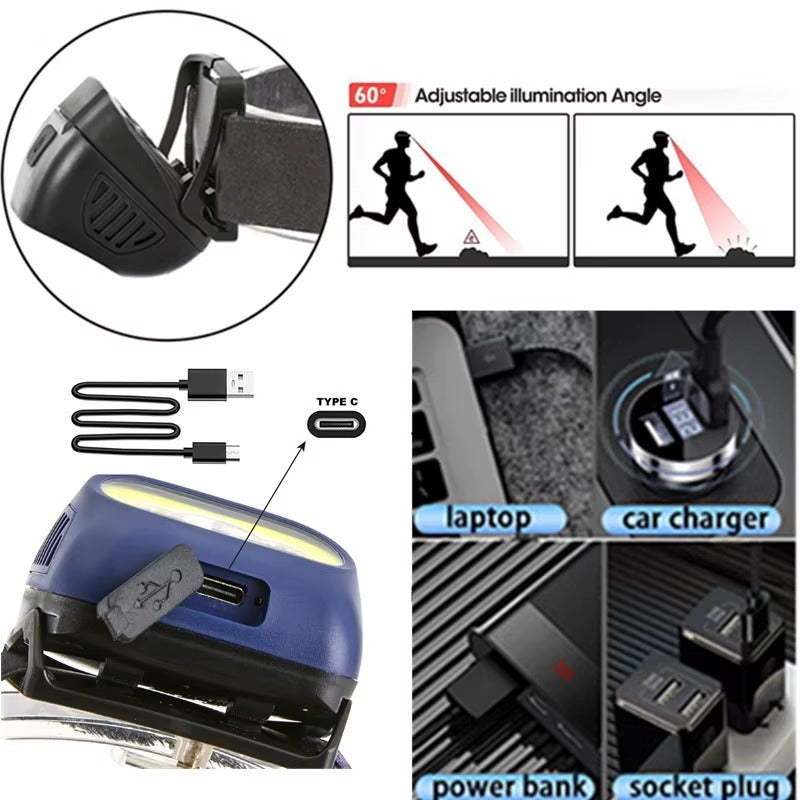 Rechargeable Motion Sensor COB Headlamp – Waterproof with Red Light
