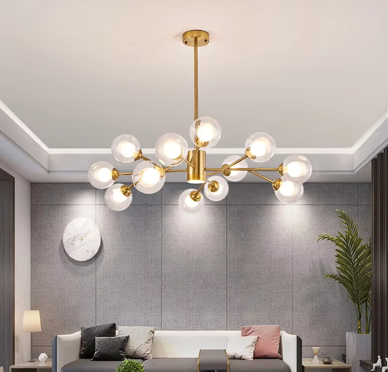 Modern Nordic Golden Glass Pendant Light – Multi-Bulb Design for Home