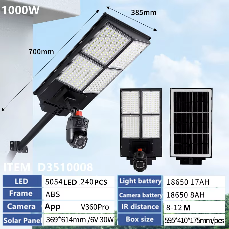 800W Dusk-to-Dawn IP65 Solar Floodlight with Monitor – Wall/Rod Mount