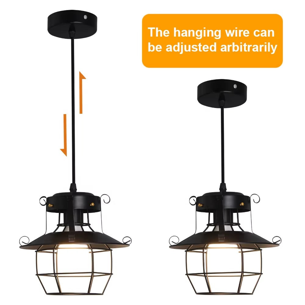 E27 Black Cage Industrial Iron ArtDinning Room Living Room Chandeliers Pendant Light for