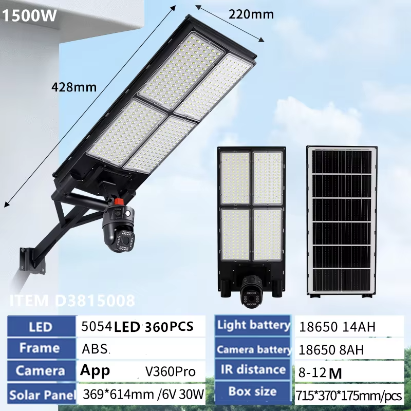 800W Dusk-to-Dawn IP65 Solar Floodlight with Monitor – Wall/Rod Mount