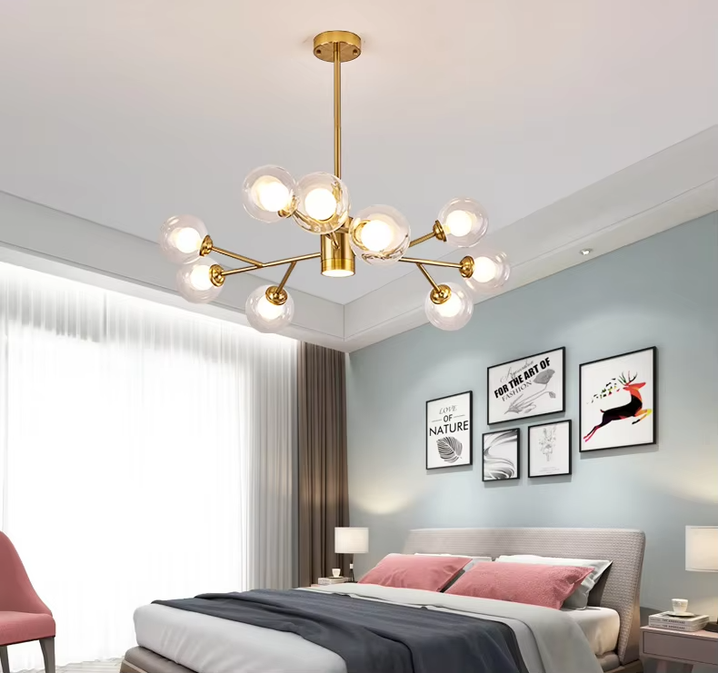 Modern Nordic Golden Glass Pendant Light – Multi-Bulb Design for Home