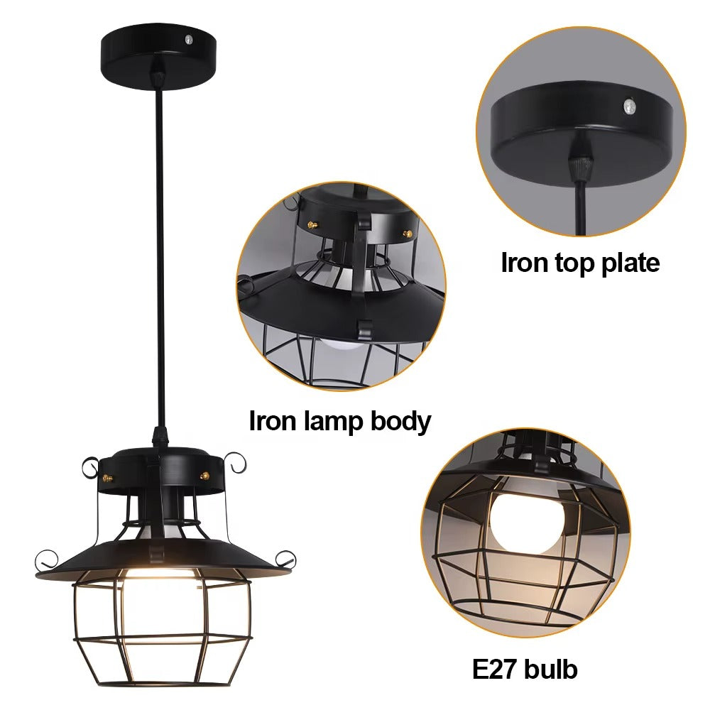 E27 Black Cage Industrial Iron ArtDinning Room Living Room Chandeliers Pendant Light for