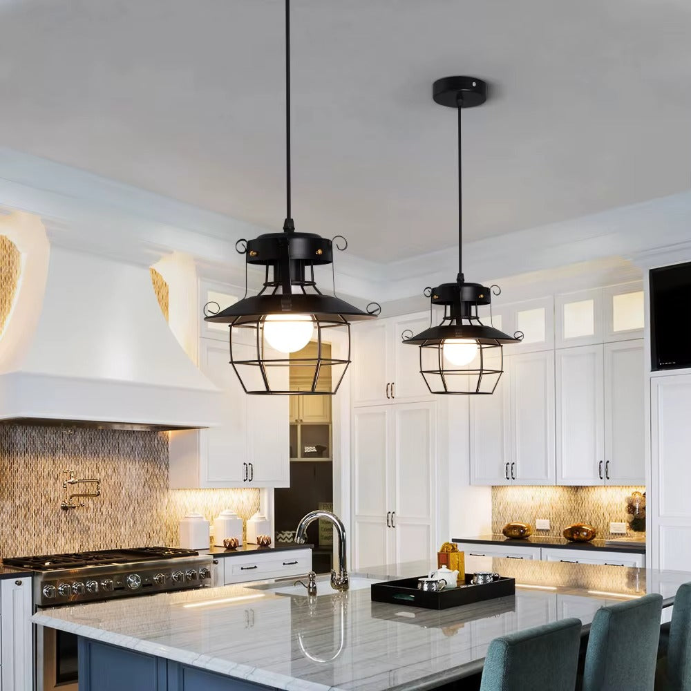 E27 Black Cage Industrial Iron ArtDinning Room Living Room Chandeliers Pendant Light for